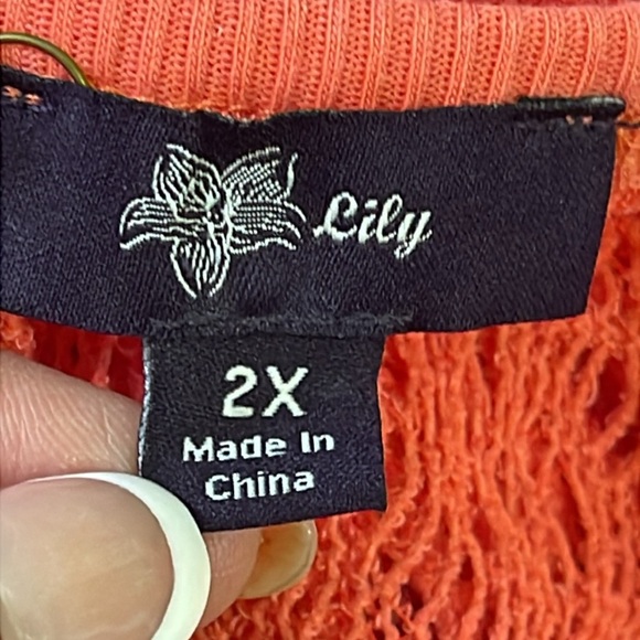NWT Lily by Firmiana Women's Asymmetrical Orange Crochet Knit Tunic Top, Size 2X - Picture 10 of 12
